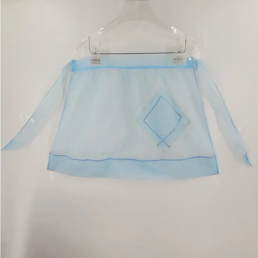 Vintage 1950s Blue Sheer Applique Half‎ Hostess Apron Cottage Coquette Gift